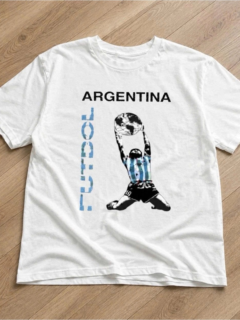 Gildan White Argentina Soccer Graphic Tee with Blue Accents